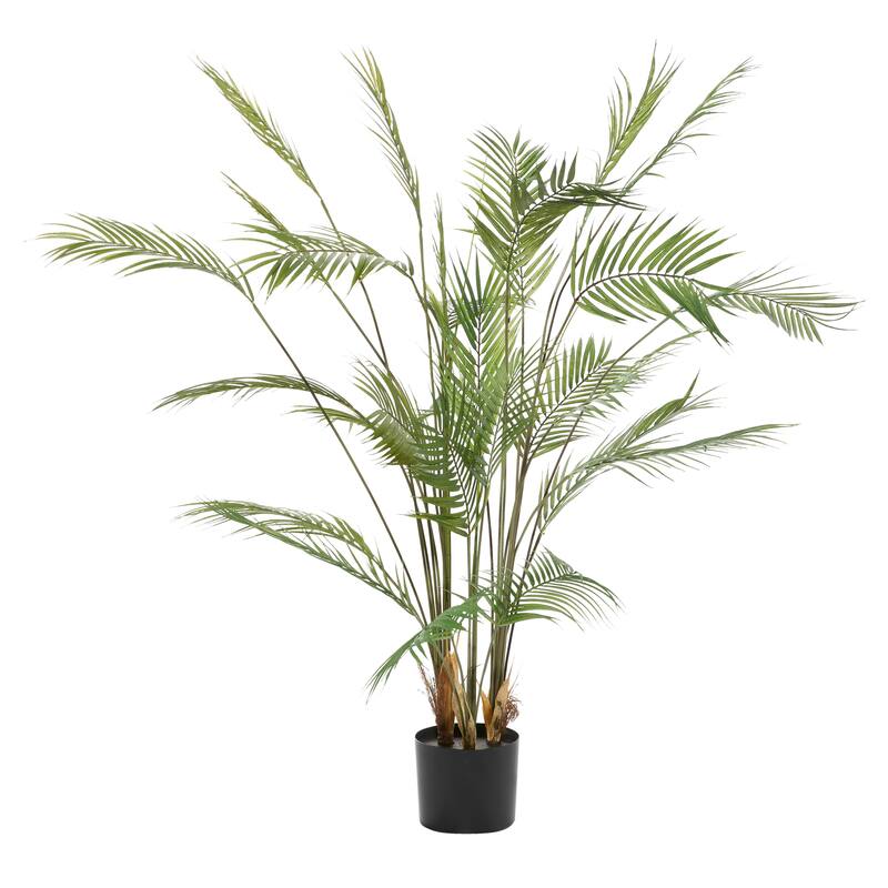 Faux Foliage Kwai Palm Artificial Plant with Realistic Leaves and Black Round Pot - Green - Roche River Decor