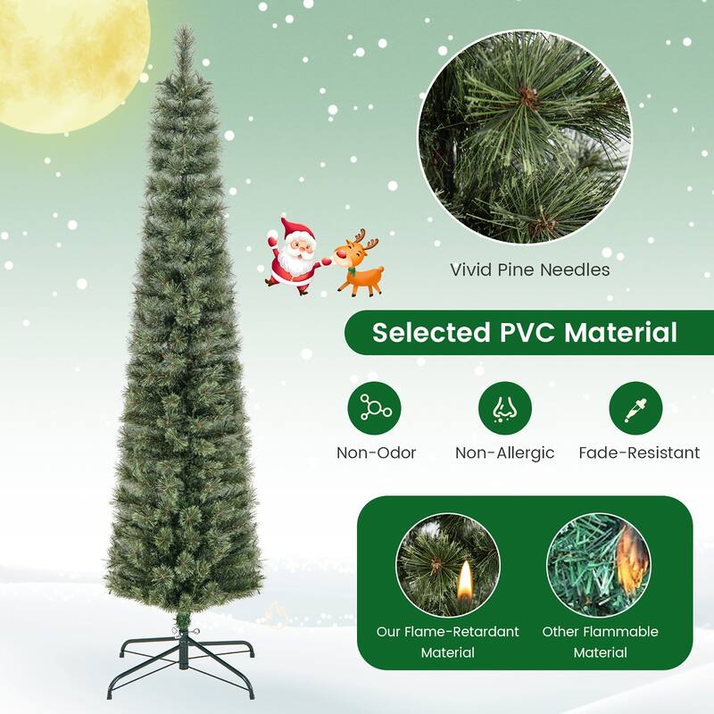 Gymax 6/7 FT Pre-Lit Artificial Christmas Tree Slime Pencil Christmas