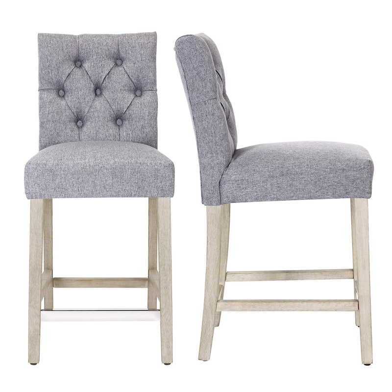 Carter 24" Classic Button Tufted Counter Stool Gray Finish (Set of 2)