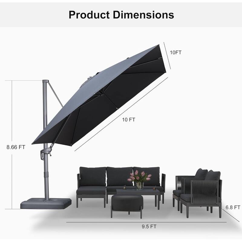 PURPLE LEAF Stylish UV50+ Fade Resistant Patio Cantilever Umbrella With Base