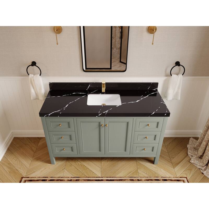 Willow Collections 60 in. W x 22 in. D Nashville Single Sink Bathroom Vanity with Countertop - 2"Calacatta Black - Evergreen