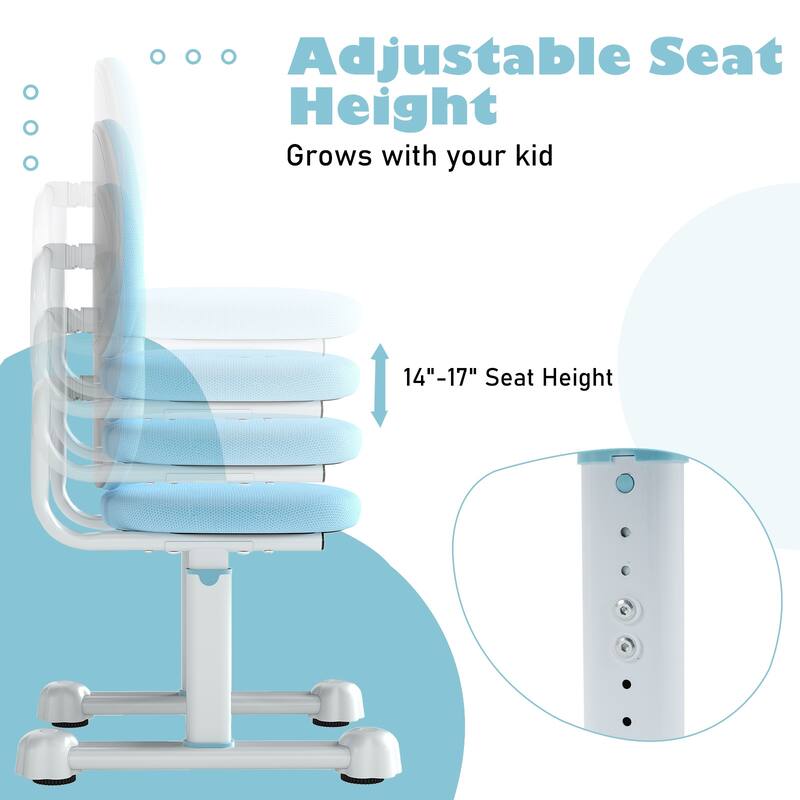 Adjustable Kids Desk Chair with Ergonomic Backrest Padded Foam Seat Metal Frame for Study and Play Ages 3 Plus
