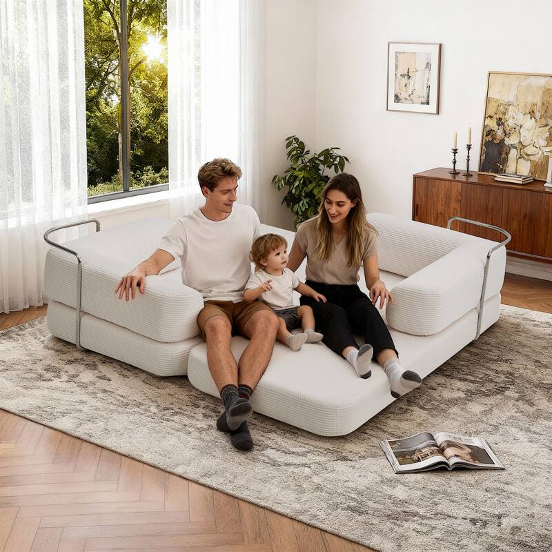 Modular Convertible Sofa Bed Floor Couch with Steel Frame, Simple Sofa Couch Lounge Sleeper Bed for Living Room