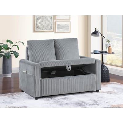 Oswin 45"W Gray Corduroy Loveseat with Storage, Side Pocket