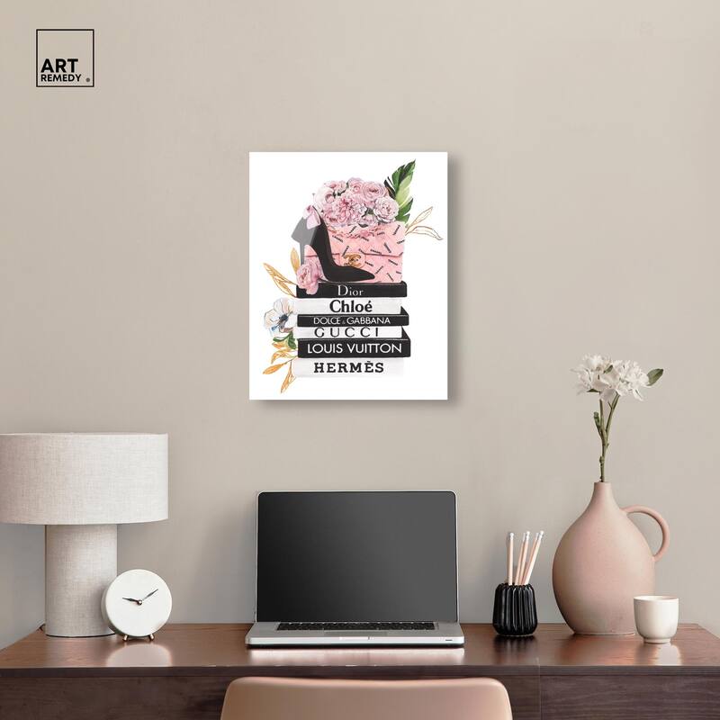 Floral Books Stack Acrylic by Art Remedy, Ready to Hang