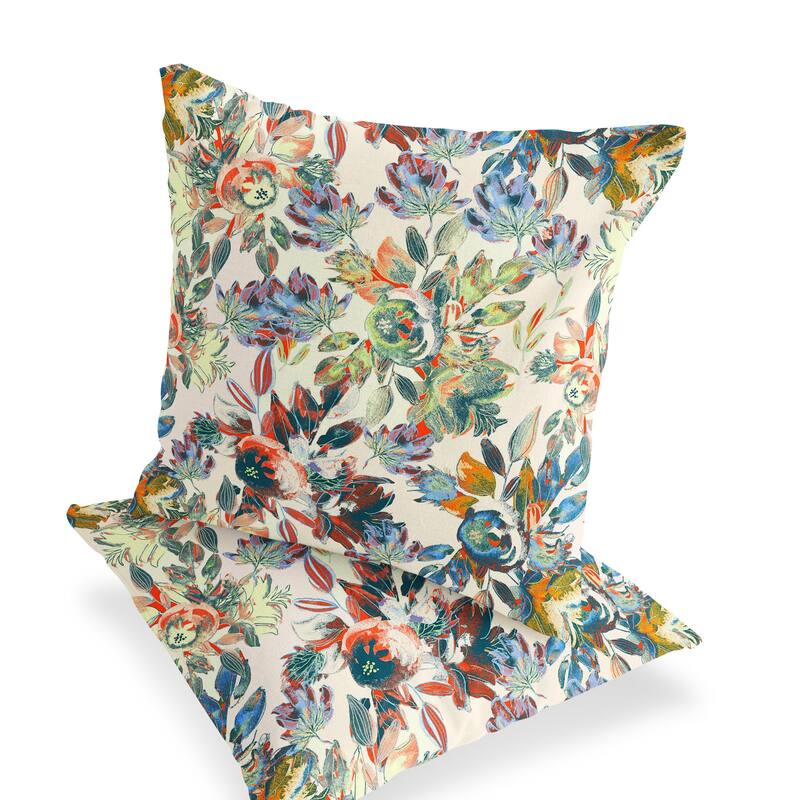 HomeRoots Set of Two 16" X 16" Green and Yellow Blown Seam Floral Indoor Outdoor Throw Pillow - 16.00' X '16.00' X '5.00