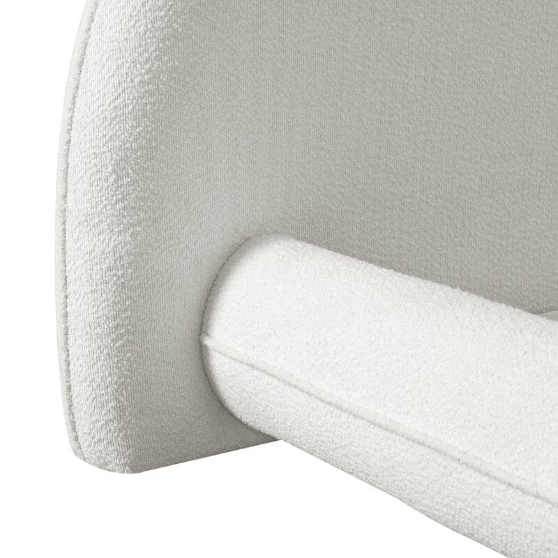 White Upholstered Boucle Fabric Low-Profile Platform Bed Frame with Thought Embeded Curved Thick Headboard and Metal Support Leg