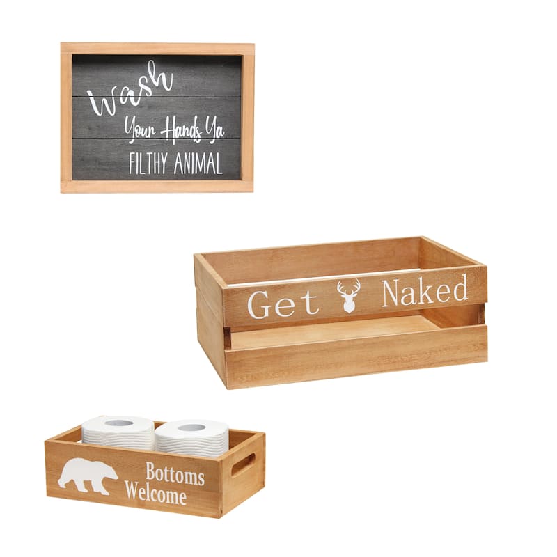 Elegant Designs Three Piece Decorative Wood Bathroom Set