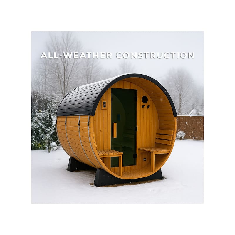 Backyard Discovery Paxton 4-6 Person Outdoor Barrel Sauna, Porch