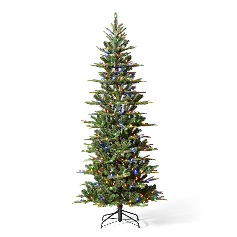 Glitzhome 7.5ft/9ft Pre-Lit Evergreen Slim Fir Artificial Christmas Tree With Strawberry Lights