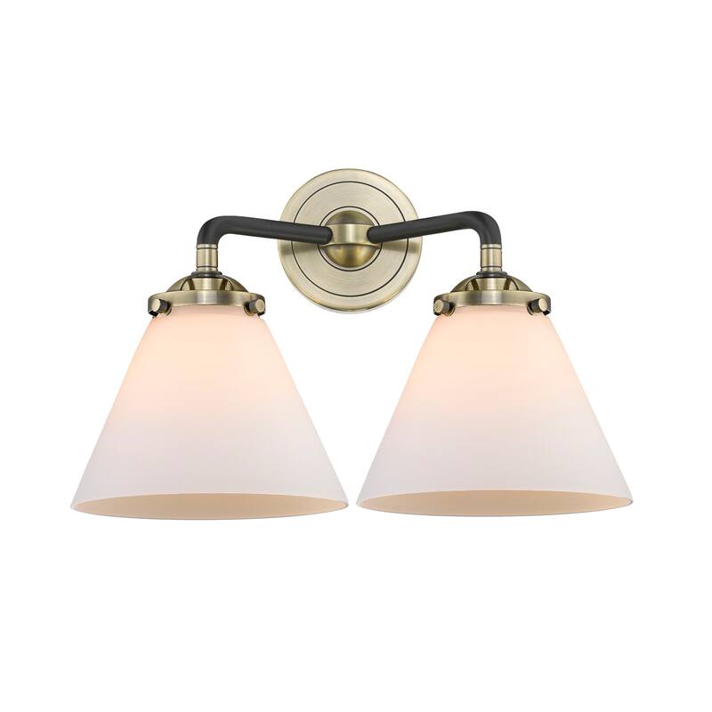 Innovations Lighting Large Cone 2 Light 16" Wide Bathroom Vanity Light - Black Antique Brass / Matte White Cased