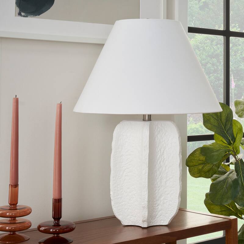 Nourison 25" White Textured Ceramic Modern Plaster Table Lamp