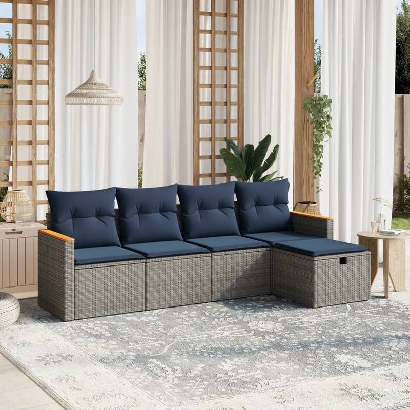 vidaXL Patio Sofa Set with Cushions Outdoor Conversation Furniture Poly Rattan - 21.7" x 24.4" x 27.2" - Gray without table