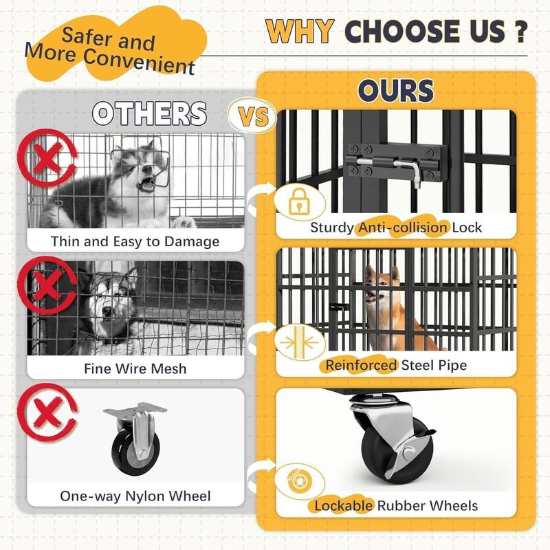 48" Dog Crate, with Wheels and Sturdy Locks