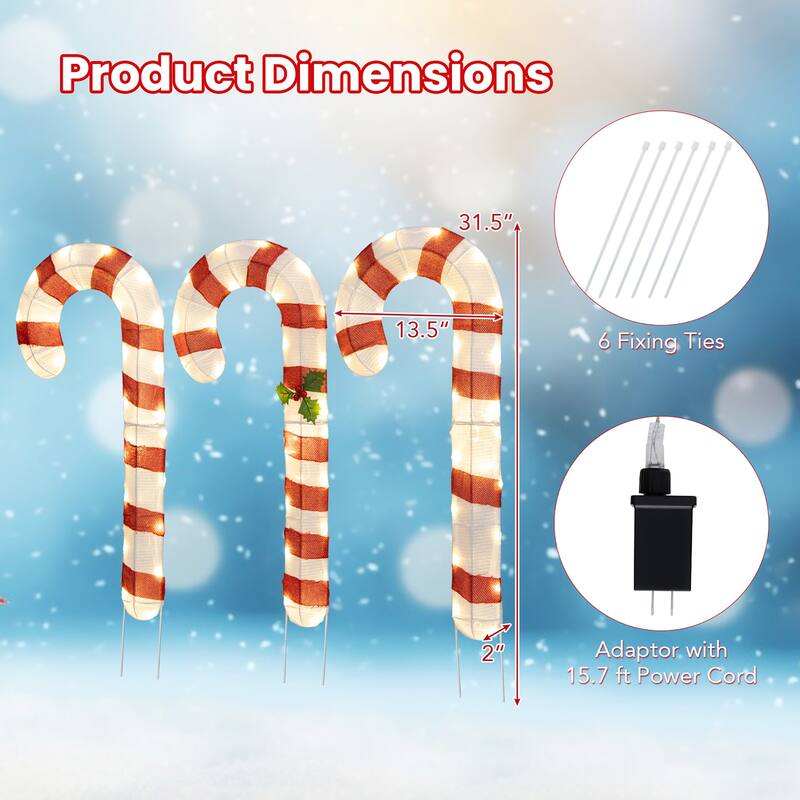 Gymax Lighted Candy Canes Set of 3 Christmas Tinsel Candy Cane - Multi-colors - See Details