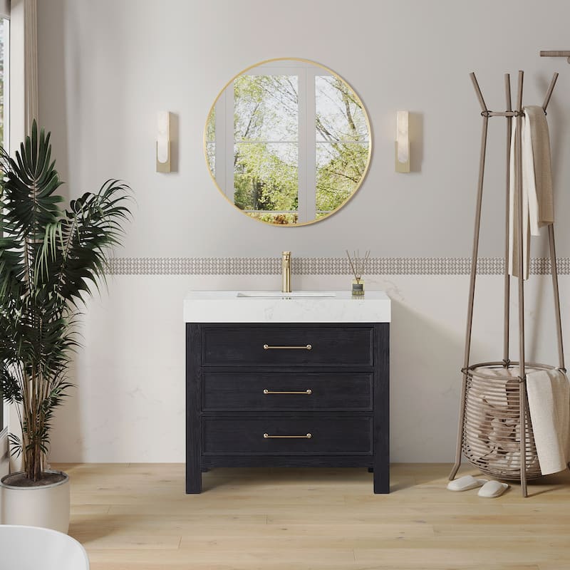 Leon 36 in. Single Bathroom Vanity with Composite Stone Top - 36 in. - Black - No Mirror