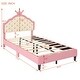 preview thumbnail 4 of 10, Twin Size PU Leather Princess Bed with Crown-Shaped Tufted Headboard, Pink and Cream Upholstered Kids Bed