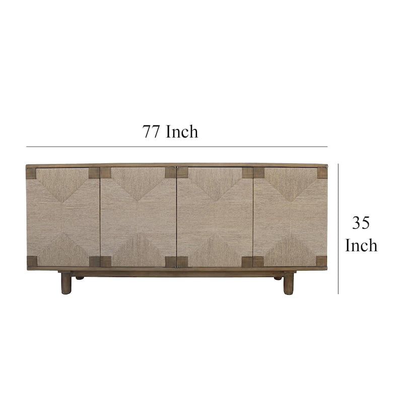 Augy Accent Cabinet Console, 4 Doors, Gray Brown Pine Wood, 77 Inch
