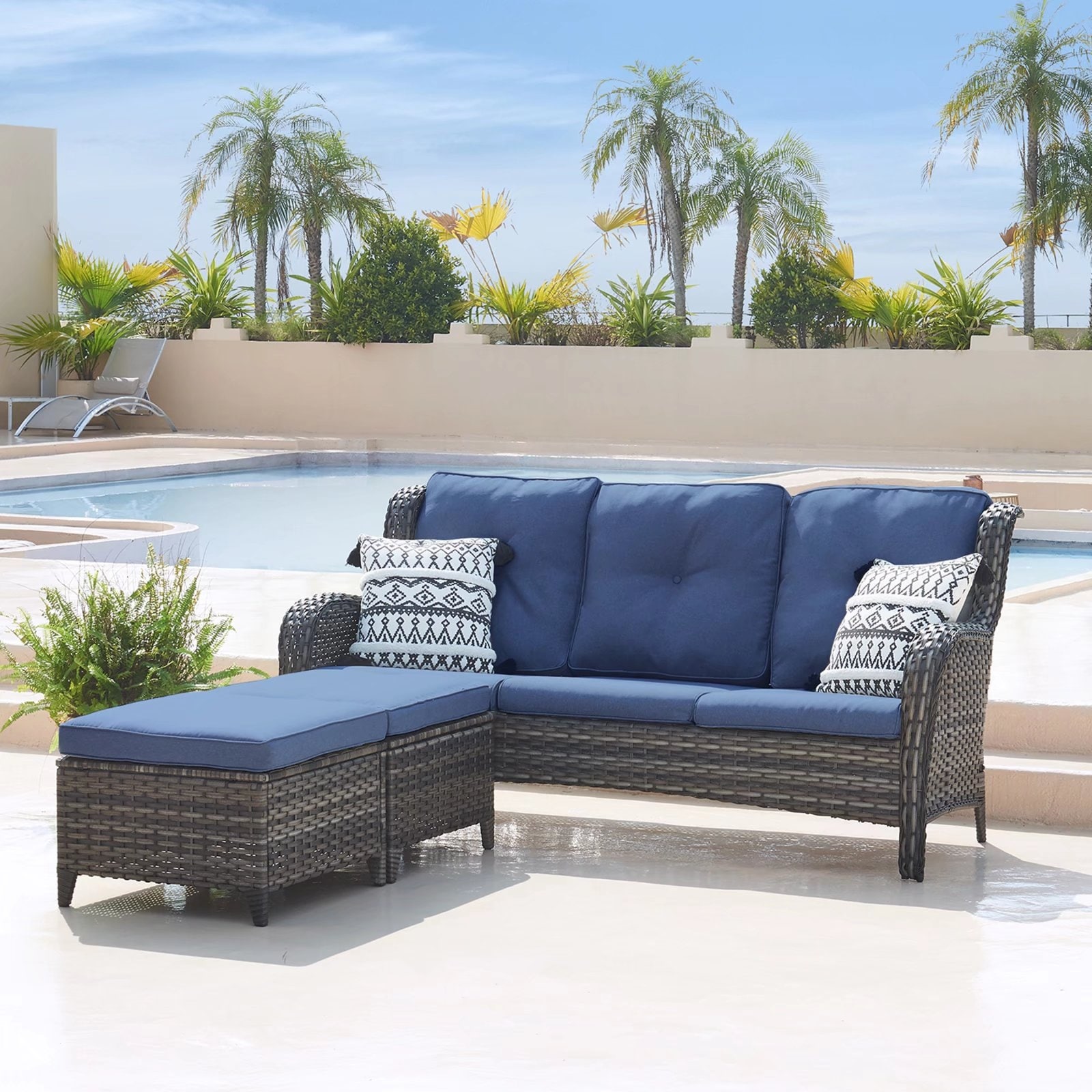 Pocassy 3-Piece Outdoor Wicker Sofa Set with Ottoman