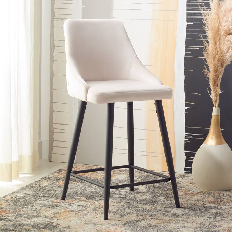 SAFAVIEH Nathalie 24-inch Counter Stool - 22.4" x 18.2" x 36.6" - 22Wx18Dx31H - Beige/Black