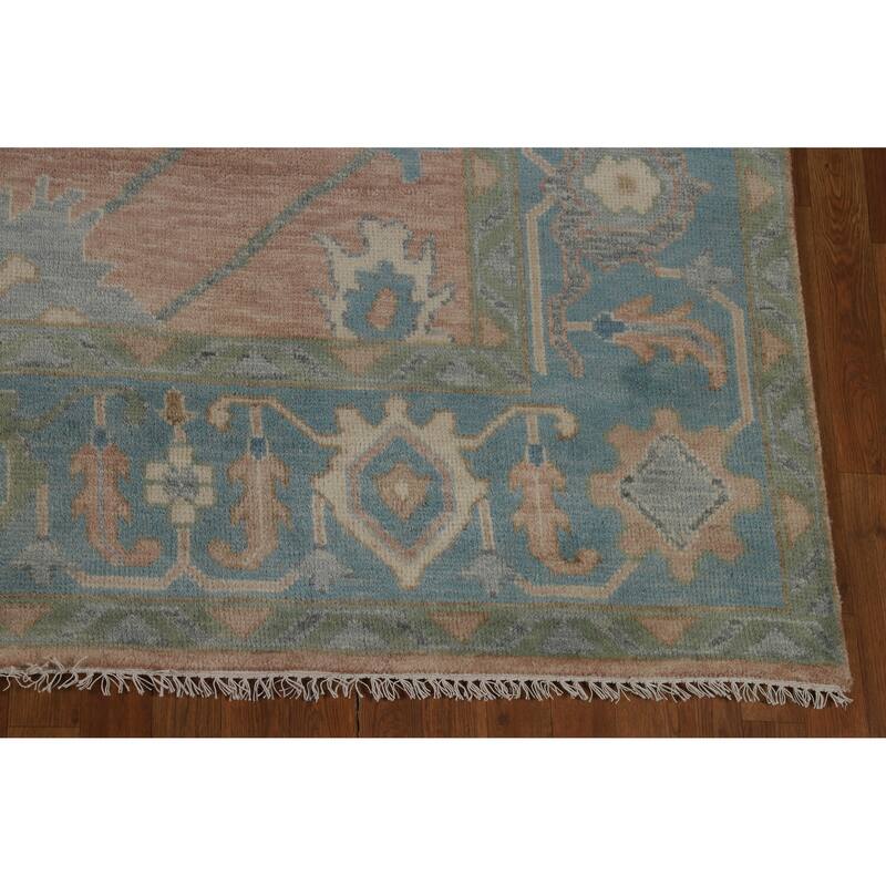 Pink Blue Floral Oushak Indian Area Rug Handmade Wool Carpet - 9'0" x 11'11"