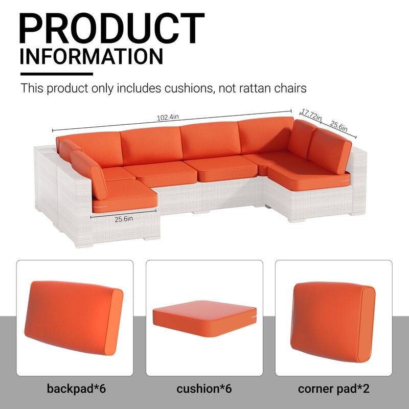 14-Piece Patio Furniture Sofa Cushions, 6-Seater Outdoor Cushion Set (Only Include Cusions，Not Sofa） - 25.6*25.6*4in