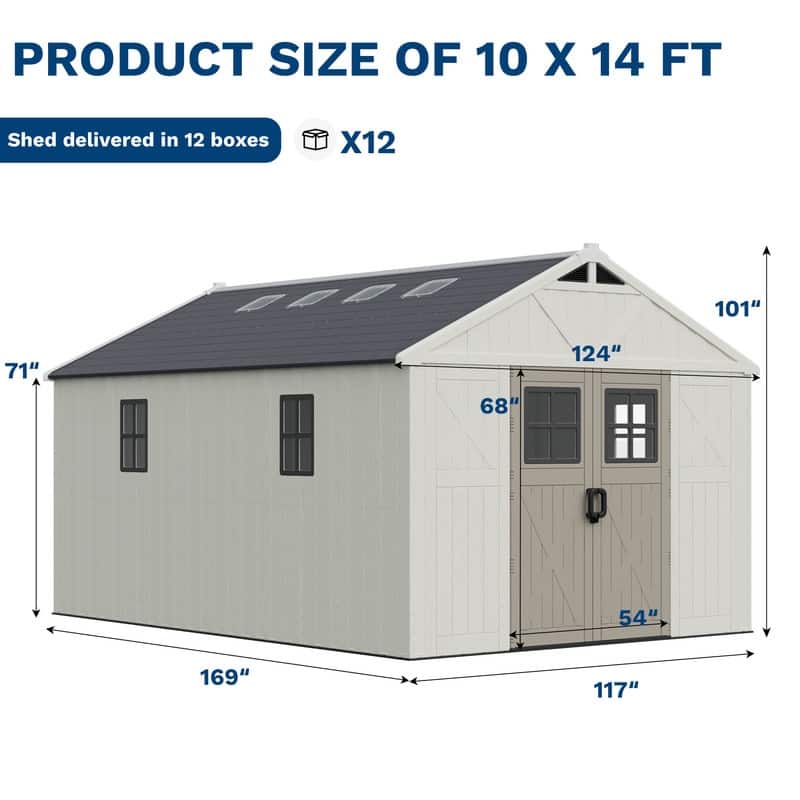 Patiowell 10 X 16 FT&10 X10 FT &10 X12 FT 10 X14 FT Resin Outdoor Storage Shed With Floor ,Weather Resistant Shed for Garden