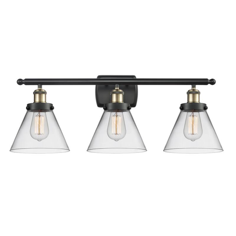 Innovations Lighting Ballston Urban Cone - 3 Light 28" Bath Vanity Light - Clear/Black Antique Brass