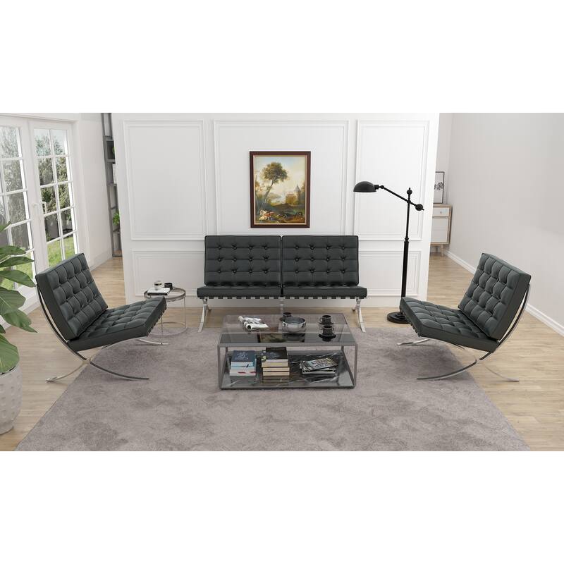 Barcelona Foldable Tufted Genuine Leather Mid Century Lounge Chair