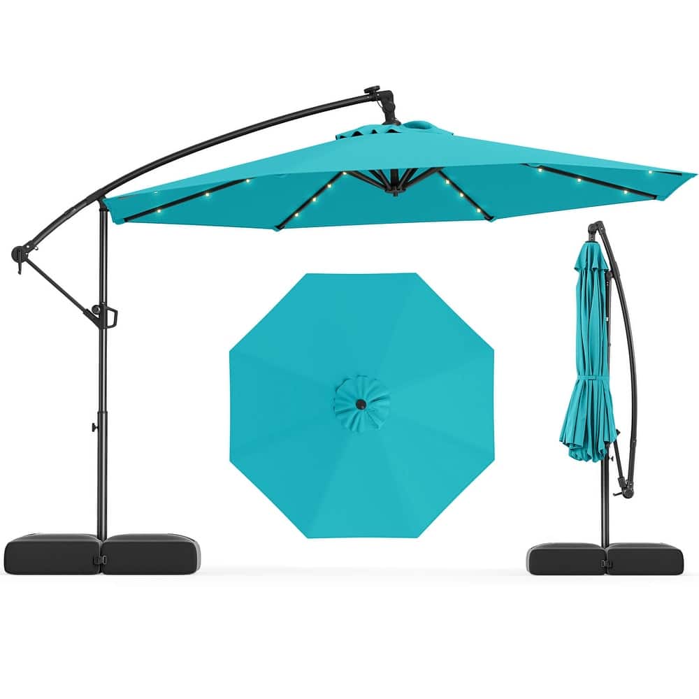 Costway 10 FT Solar Offset Hanging Umbrella Patio Cantilever Umbrella