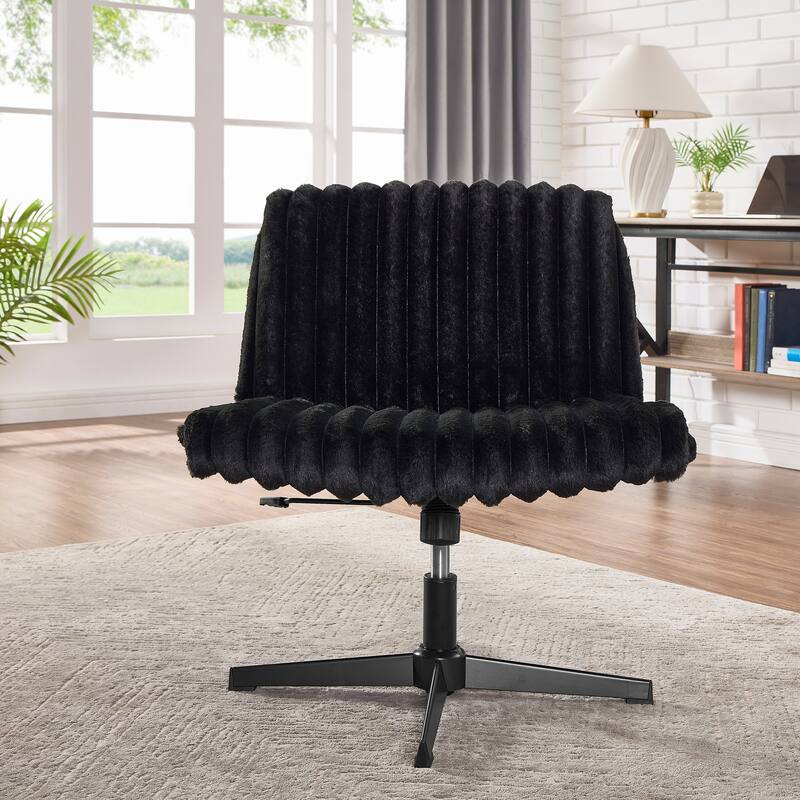 Adjustable Swivel Criss Cross Chair, Wide Seat Office Chair Vanity Chair, Black