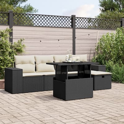 vidaXL Patio Sofa Set with Cushions Outdoor Furniture 6 Piece Poly Rattan