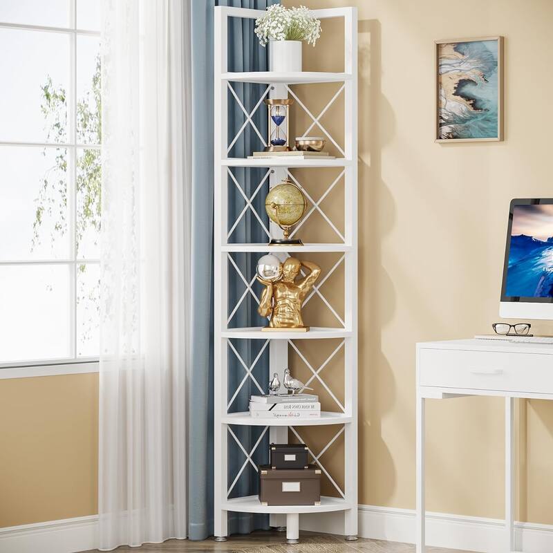 5-Tier Corner Shelves, 5 Shelf Corner Bookshelf and Bookcase