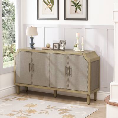 Industrial Chic 4-Door Cabinet with Unique Linen Doors