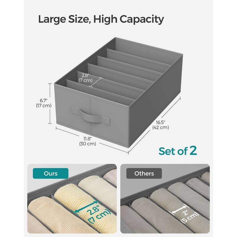 Closet Organizer Drawer Bins with 6 Compartment Dividers for Jeans Sweaters and Clothing Storage