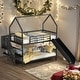 preview thumbnail 1 of 12, Luxury Twin Size Metal Bunk Bed House Bed with Convertible Slide and Storage Staircase, Solid Construction, Black Black