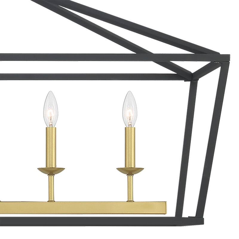 49 in. Modern Farmhouse 6-light Black/ Gold Rectangle Linear Chandelier with UL Certified - 49 inches