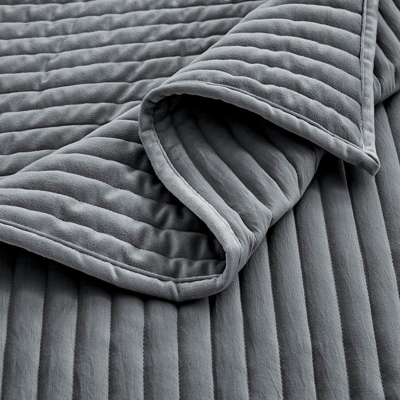 Pointehaven Heavy-Weight Oversized Channel Design Velvet Quilt Sets