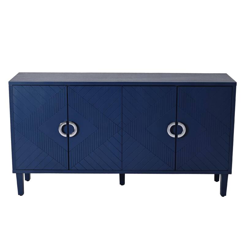 Functional 4-Door Accent Storage Cabinet, Sideboard Buffet Cabinet with Storage Shelves and Pine Legs for Living Room Kitchen