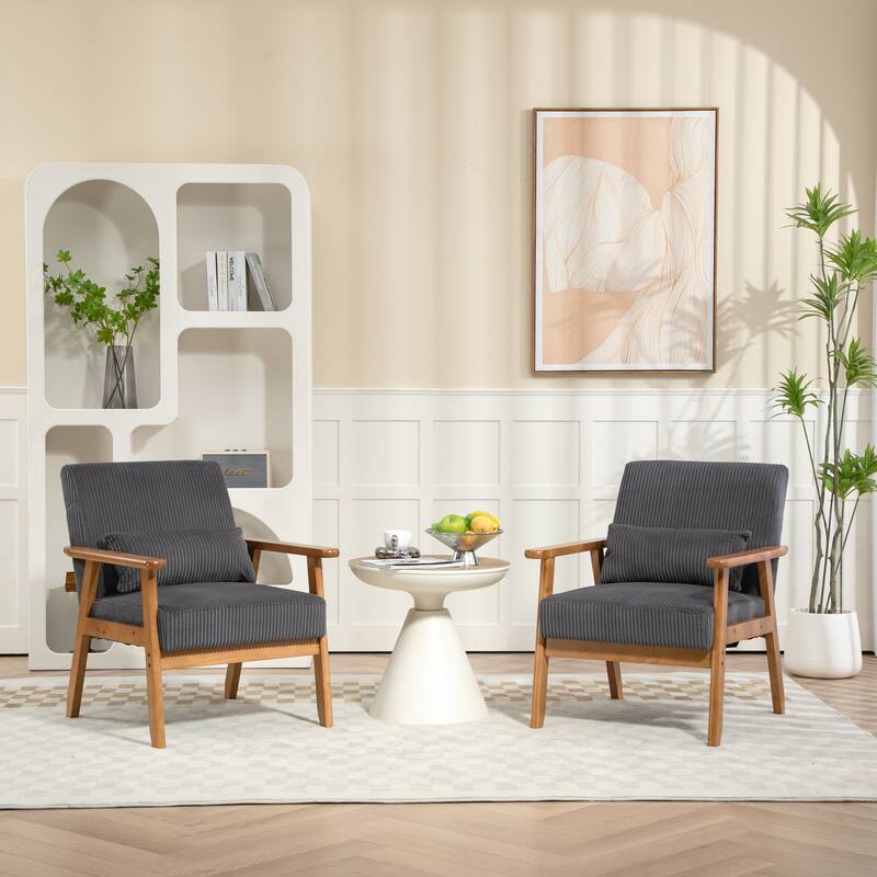 Velvet fabric armchair Solid wood frame leisure chair for the living room bedroom a set of two