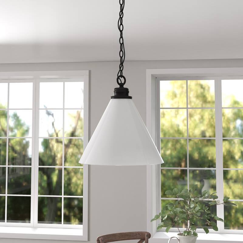Canto 15.88" Wide Pendant with Glass Shade - Blackened Bronze/White Milk