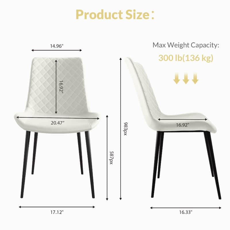 PU Leather Dining Chair Set of 2 with Metal Legs for Kitchen, Restaurant, Living, Meeting Room