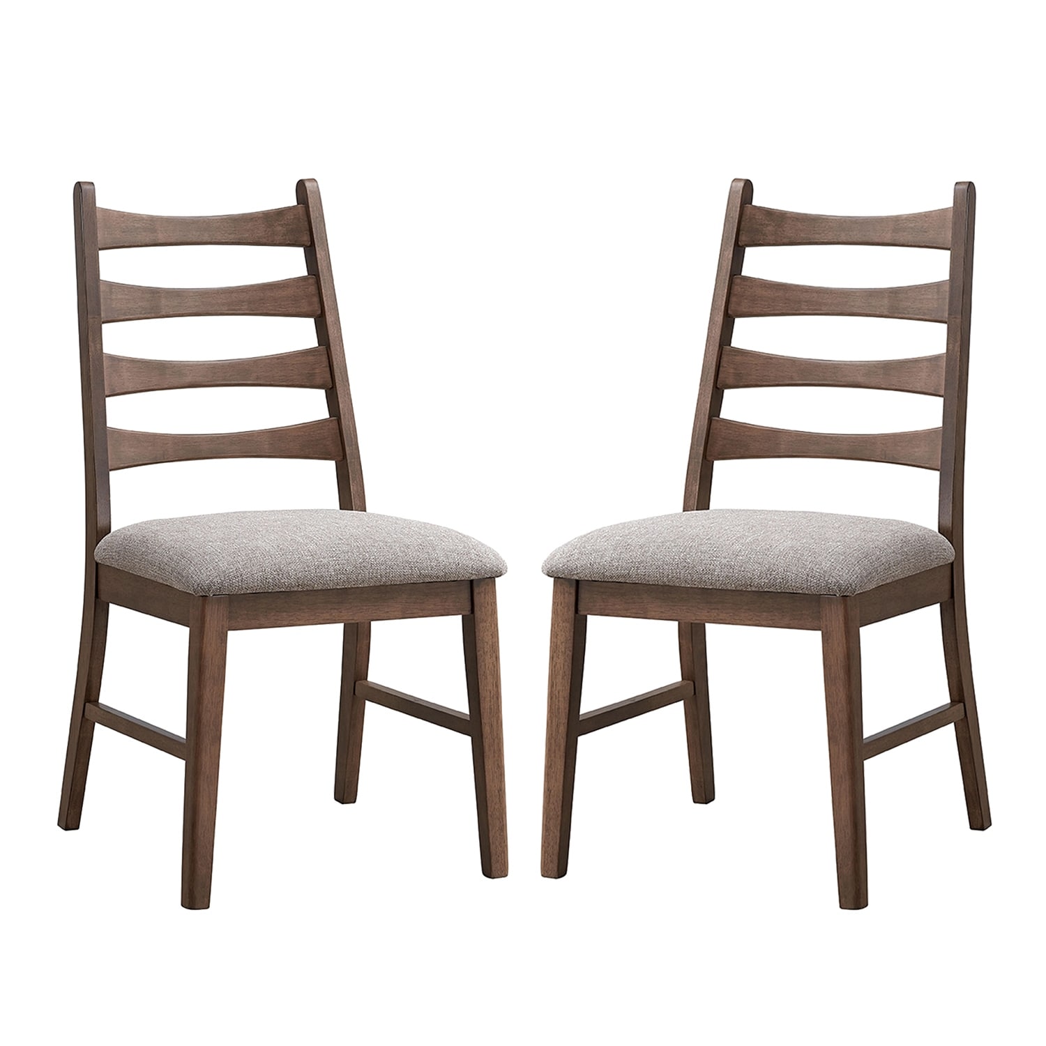 Set of 2 Linen Upholstered Dining Chairs with Ladder Back in Gray and Walnut