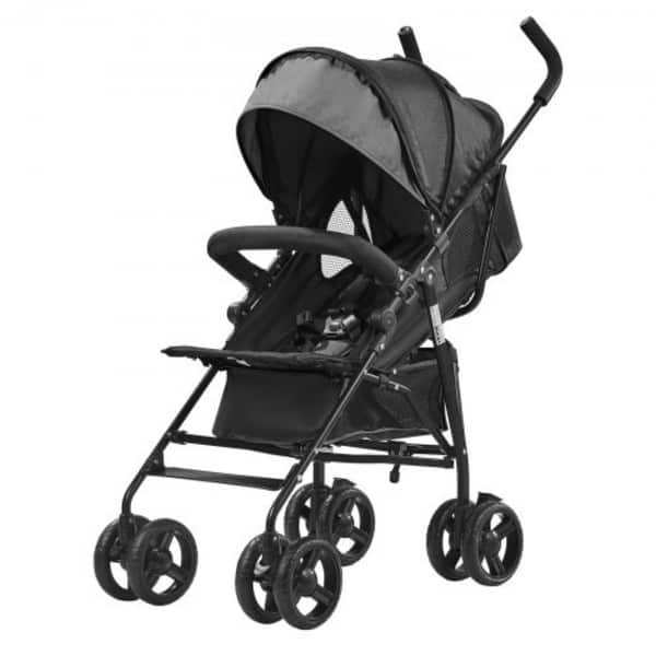 slide 2 of 6, Carbon Steel Lightweight Stroller with Canopy, Recline and Foldable Frame - 30.71” L x 19.69” W x 40.94” H Dark Grey-Black