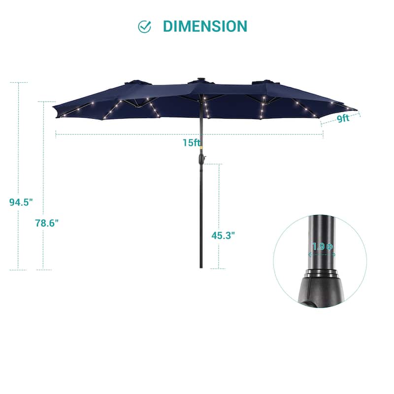 BONOSUKI 15x9ft LED Double-Sided Patio Umbrella Aluminum Large Canopy
