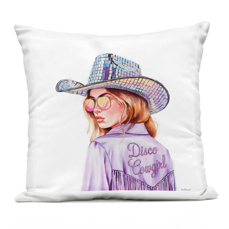 Stupell Purple Disco Cowgirl Printed Outdoor Throw Pillow Design by Amanda Greenwood - Accent - Polyester - Pink - Single
