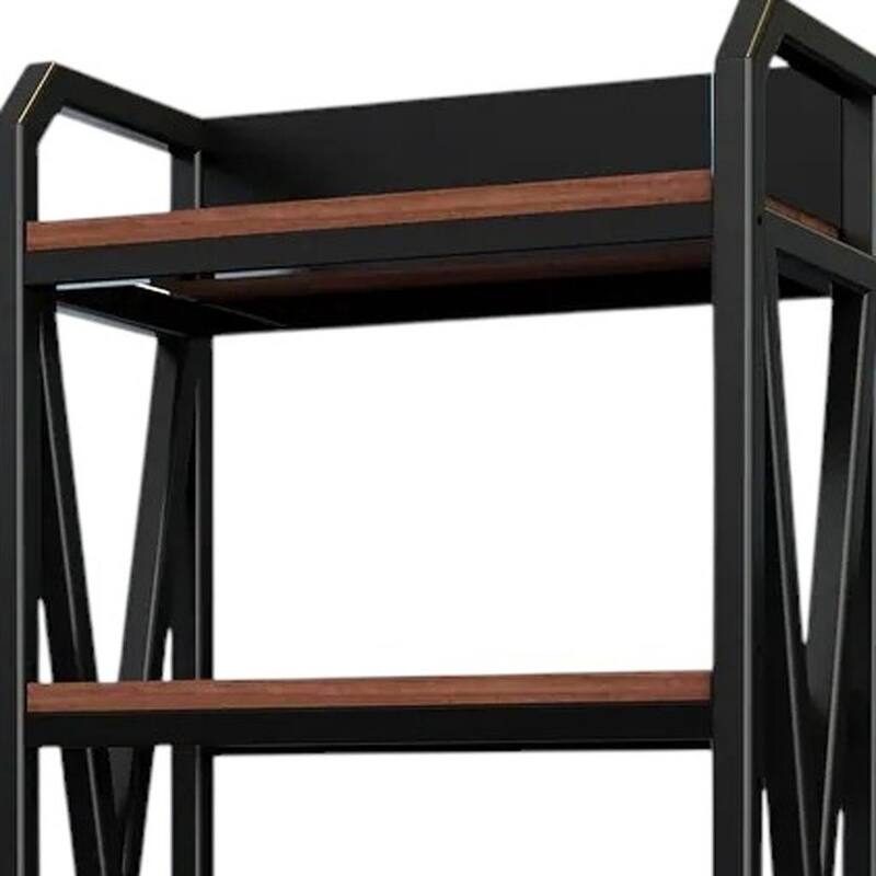 HomeRoots 56" Black And Brown Metal and Wood Four Tier Etagere Bookcase
