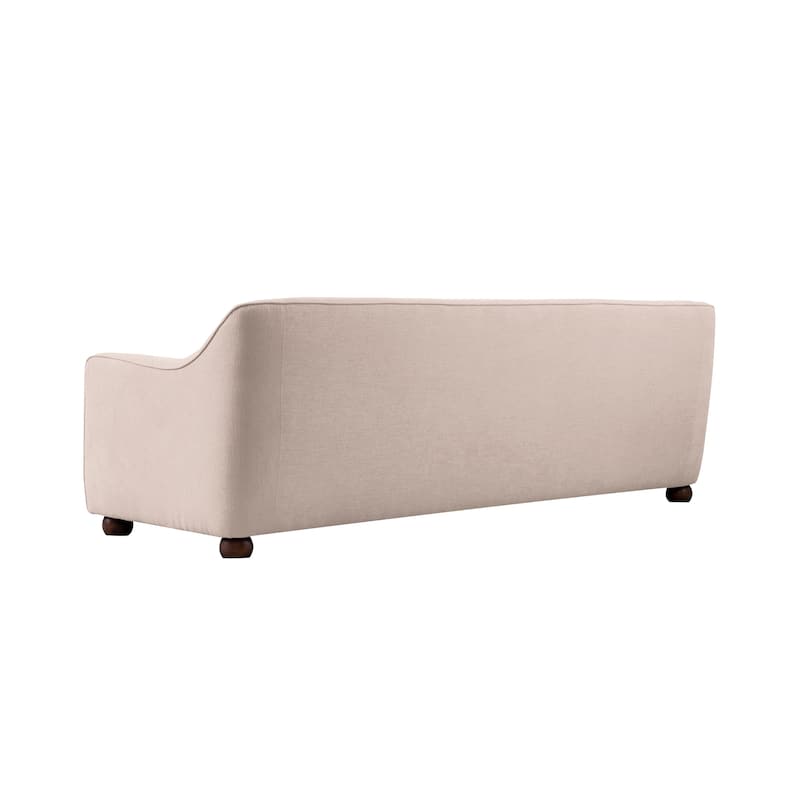 NADAAL STUDIOS Caelanor Sofa, Curved Back with Wide Lumbar Cushions and Wooden Bun Feet, Oat