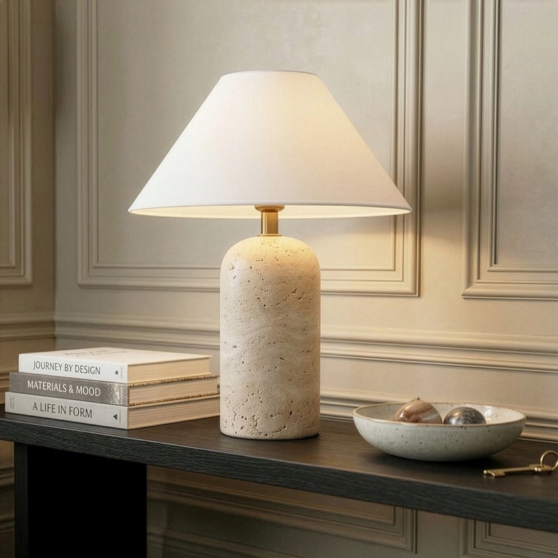 Brightech Sansa 13.2 in LED Glossy Cream Travertine Midcentury