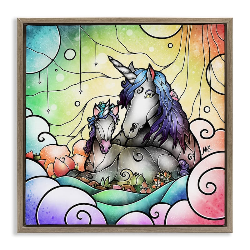 Stupell Deco Style Unicorns Framed Floater Canvas Wall Art Design By Mandie Manzano - 18 x 18 - Brown